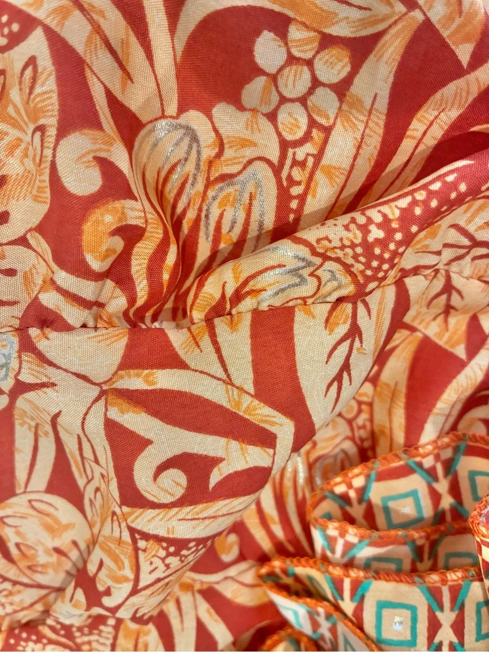 Silk Blend Orange Floral Wrap Midi Skirt One Size